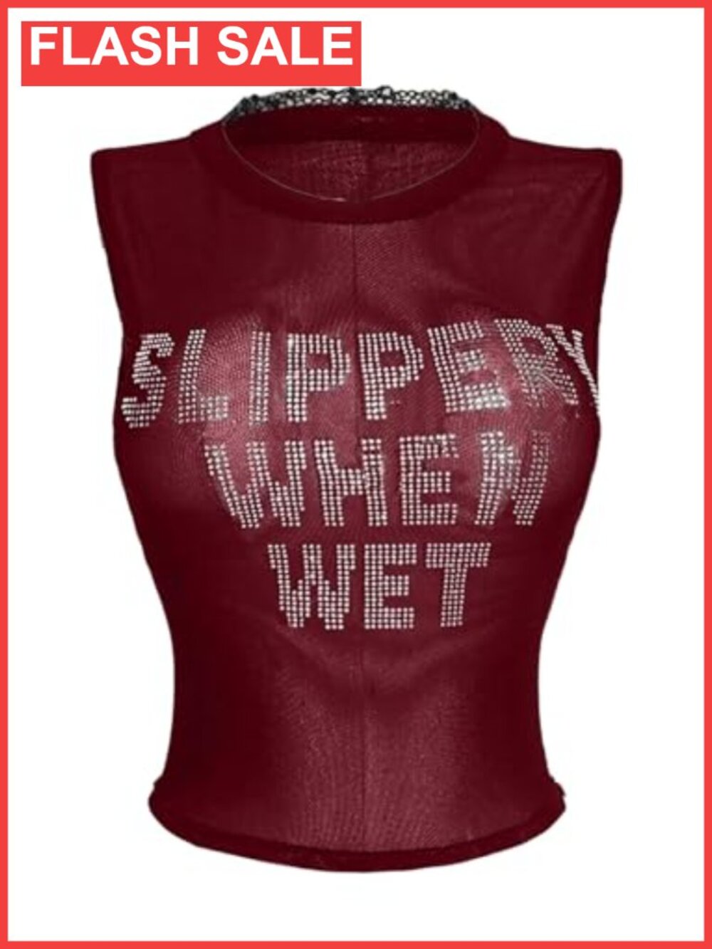 Plus Size Rhinestone Sheer Mesh Crop Tank Top Y2K Grunge Sleeveless